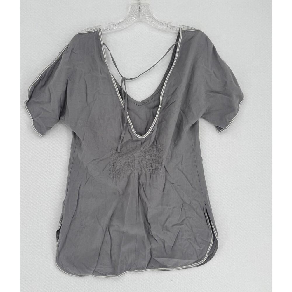 Free People Gray Embroidered Open Back Cold Shoulder Tunic Top Sz S - Picture 2 of 5
